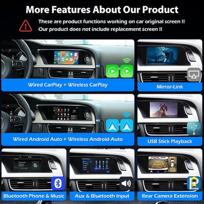 Wireless CarPlay Android Auto Adapter Retrofit Kit Decoder Compatible with Audi A5 B8 MMI 3G High/MML 3G+ from 2010-2020, Support Reverse Camera, Mirror Link, USB Stick Playback