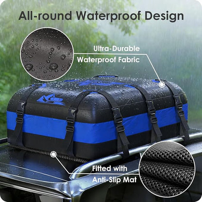 Car Rooftop Cargo Carrier Bag 20 Cubic Feet, 100% Waterproof Heavy Duty Car Roof Bag for All Vehicle with/Without Racks - Anti-Slip Mat, 6 Door Hooks, Storage Bags, 5CM Straps(Blue)