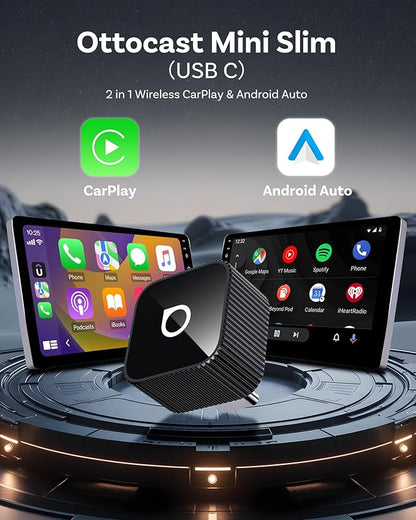 OTTOCAST Mini Cube 3.0 USB C Wireless CarPlay & Android Auto Adapter 2026– Plug & Play, Fast Auto-Reconnect (Black)