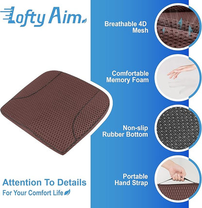 Lofty Aim Car Seat Cushion, Comfortable Memory Foam Seat Pillow for Driving, Sciatica-Back Pain Relief, Cushion for Car-Truck, Office, Wheelchair - Mesh Brown