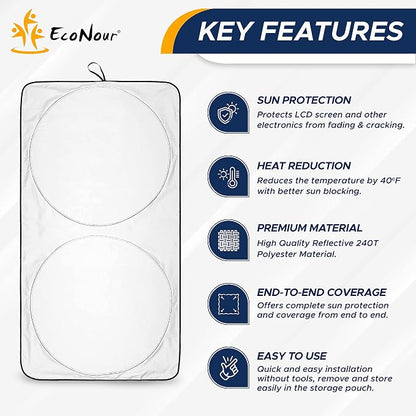 EcoNour Truck Windshield Sun Shade with Storage Pouch | Reflective 240T Material Sun Shield for UV & Heat Protection | Foldable Windshield Cover | Must-Have Truck Accessories | X-Large (69"x35")