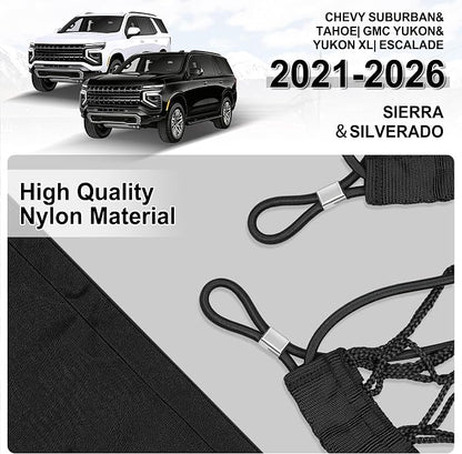 Amiss Truck Bed Cargo Net with Bottom Organizer, Fits for 2021-2026 Chevy Suburban&Tahoe|GMC Yukon&Yukon XL| Escalade, Portable Storage for Pickup Cargo and Heavy Duty Hook, Car Exterior Accessories
