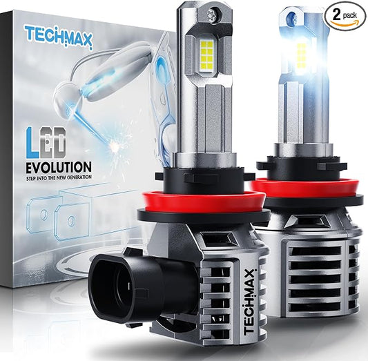 TECHMAX H11 Bulbs, +600% Ultra Brightness 30000lm 6500K White H8 H9 H16 H11 Fog Light Bulb with Cooling Fan, Plug and Play, Pack of 2