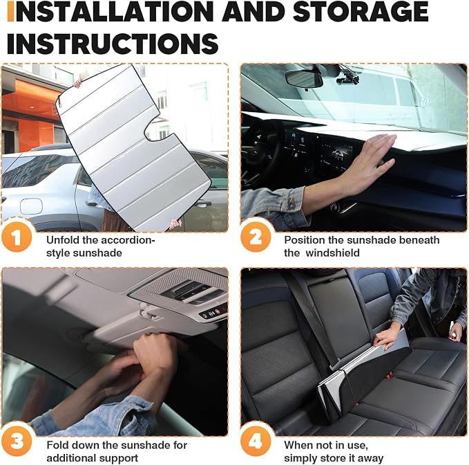 KUST Windshield Sun Shade for Tesla Model Y 2019-2024(Fit Model Y Juniper 2024 2025) Foldable Thicken Window Sunshade UV Protection Keep Cool Sunshield Sun Visor Accessories Aluminum Film