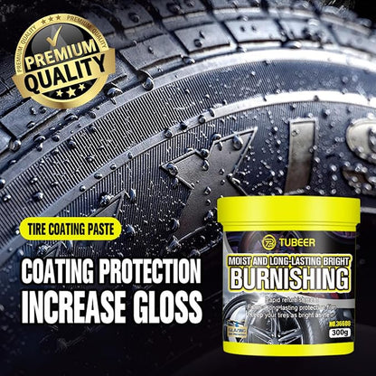 Car Tire Shine with Sponge, 10.5oz/300g Tire Coating & Polishing Paste, Upgraded Long-Lasting Tire Reshine Paste for Cars Trucks Motorcycles RVs & More, Quick Glossy Effect