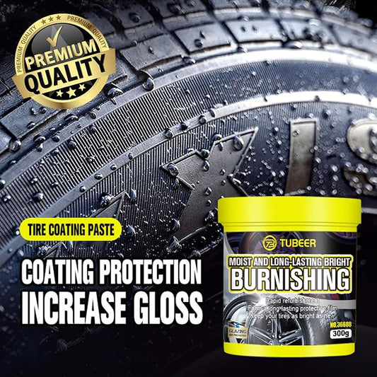 Car Tire Shine with Sponge, 10.5oz/300g Tire Coating & Polishing Paste, Upgraded Long-Lasting Tire Reshine Paste for Cars Trucks Motorcycles RVs & More, Quick Glossy Effect