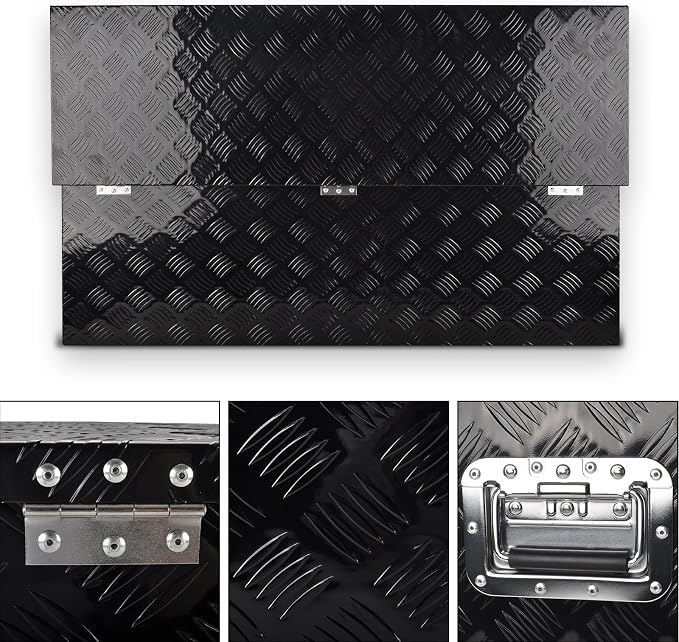 48 Inch Aluminum Truck Tool Box, 5 Bar Tread Pickup Truck Bed Tool Box Storage Organizer with Lock & 2 Keys,Black (48"X15"X15")