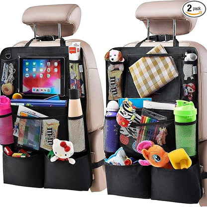 LILTOM Car Back Seat Protector with Organizer, 19"x27" XL Kick Mats, Waterproof, 3 Pockets, 2-Pack (Black - 8 Pocket)