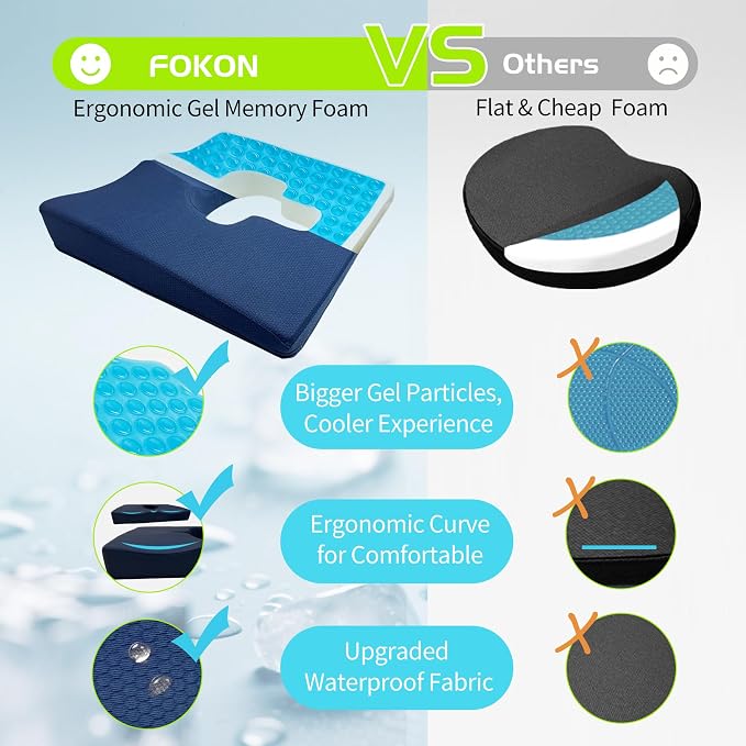 Gel Wheelchair Seat Cushion,Bed Sore Cushions for Butt,Gel Cushion for Pressure Relief,Donut Pillow for Tailbone Pain Relief,Sciatica,Coccyx,hemorrhoid Pillow,Cushion for Office Chair(Blue)