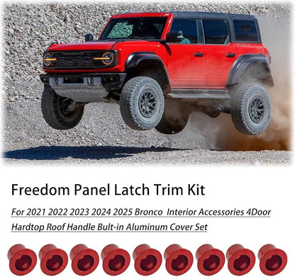 Aluminum Freedom Panel Latch Trim Kit for 2021-2025 Bronco Interior Removal Handle Accessories Only fit 4Door Hardtop Roof 9Pcs Red
