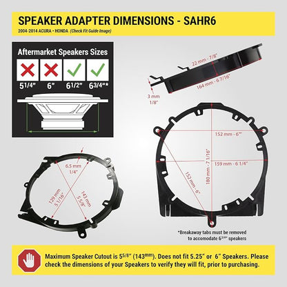 Scosche SAHR6 6.5-6.75” Speaker Adapters Compatible with Select 2004-14 Acura and Honda Vehicles - 6 1/2" to 6 3/4" Adapter Spacer for Car Door Speakers - Sold in Pairs - See Images for Vehicle List