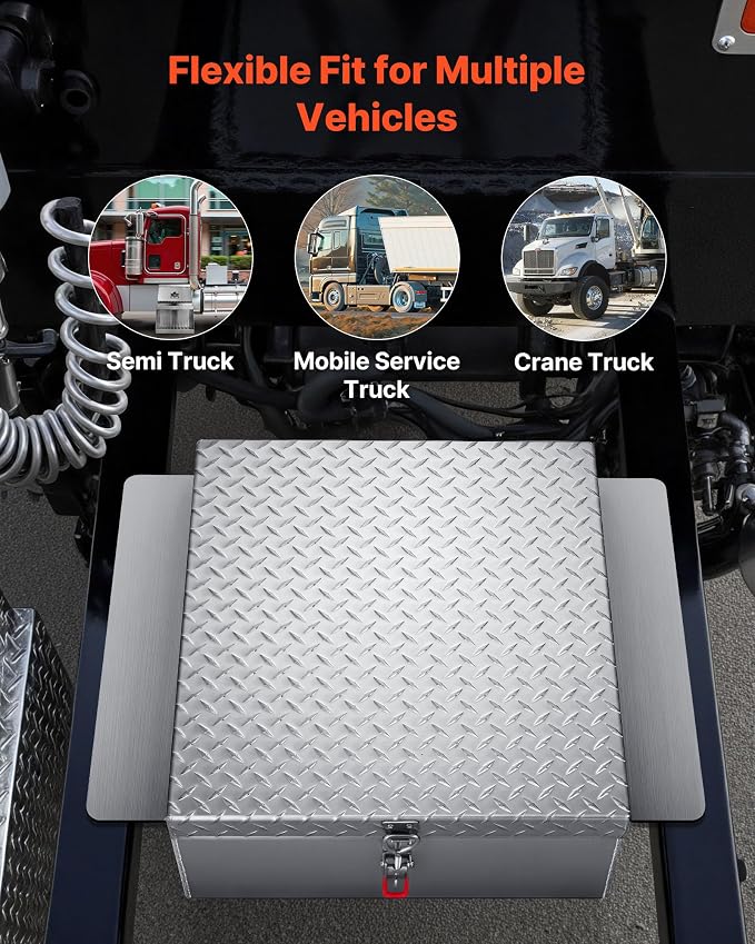 VEVOR Truck Bed Tool Box, Heavy Duty Aluminum Tool Box with Diamond Plate, Storage Toolbox Chest Organizer Supports up to 220 lbs, Ideal for Pickup, Truck Bed, RV, Trailer, 30.3 x 24 x 9 in, Silver