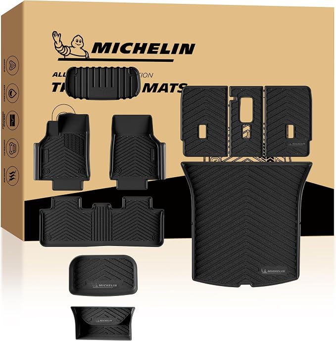 Michelin Vehicle Mat, All-Weather TPE Custom Fit Liner for Tesla Model Y 5 Seat Standard Floor Mats 2025-2027 (10 Piece), Not Fit Premium or Performance, Premier