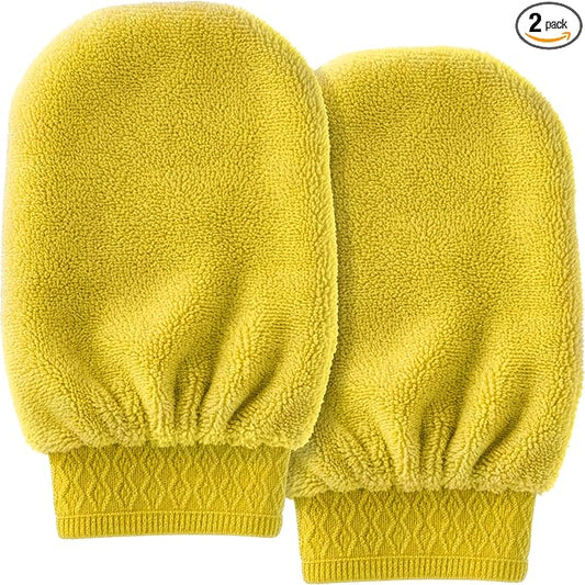 DecorRack 2 Pack Microfiber Cleaning Mitts for Dusting, Washing Cars, Windows, Furniture, and Household Surfaces, Lint-Free & Reusable,Yellow (Pack of 2)