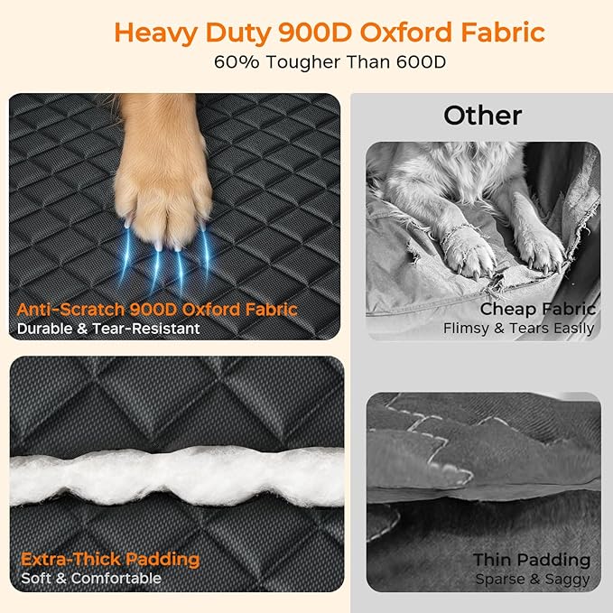 URPOWER 900D Heavy Duty Scratch Proof Dog Car Seat Cover for Pets 100% Waterproof Seat Cover Hammock Nonslip Durable Soft Back Seat Covers for Cars and SUVs