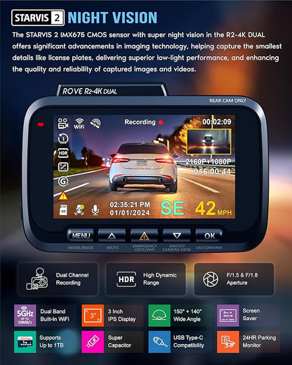 ROVE R2-4K Dual Dash Cam | CPL Filter