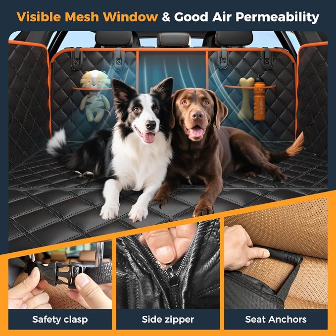 Dog Car Seat Cover for Back Seat, Hard Bottom Back Seat Extender for Dogs - Supports 400lbs,New Waterproof, Scratch Resistant, Anti Slip Portable Dog Hammock,Suitable for Cars, SUVs and Trucks(Orange）