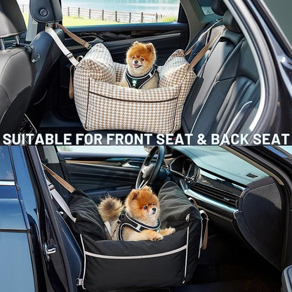 ZOMISIA Dog Car Seat for Small Dogs - Waterproof Pet Booster Seat for Car with Clip-On Safety Leash, Travel Carrier for Medium Puppy up to 25 lbs, Adjustable Buckles, Black