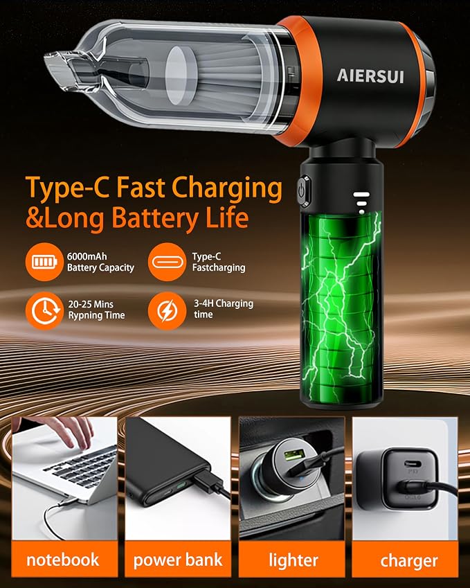 Handheld Cordless Vacuum Cleaner, 4-in-1 Portable mini car Vacuum Cleaner, car Vacuum Cleaner and Hair Dryer, car Type-C Charging, Office Desk, Keyboard, pet Hair (Upgraded Version)