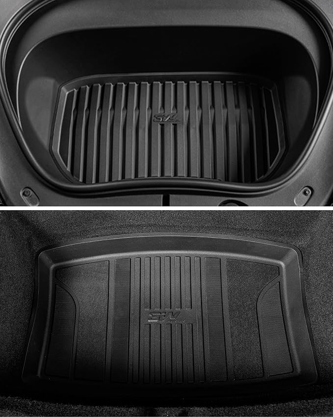 3W Tesla Model 3 Floor Mats 2026 2025 2024 with Metal Pedal, Full Set with Cargo Liner, Highland All Weather Custom Fit Rear Trunk Mat Accessories Black