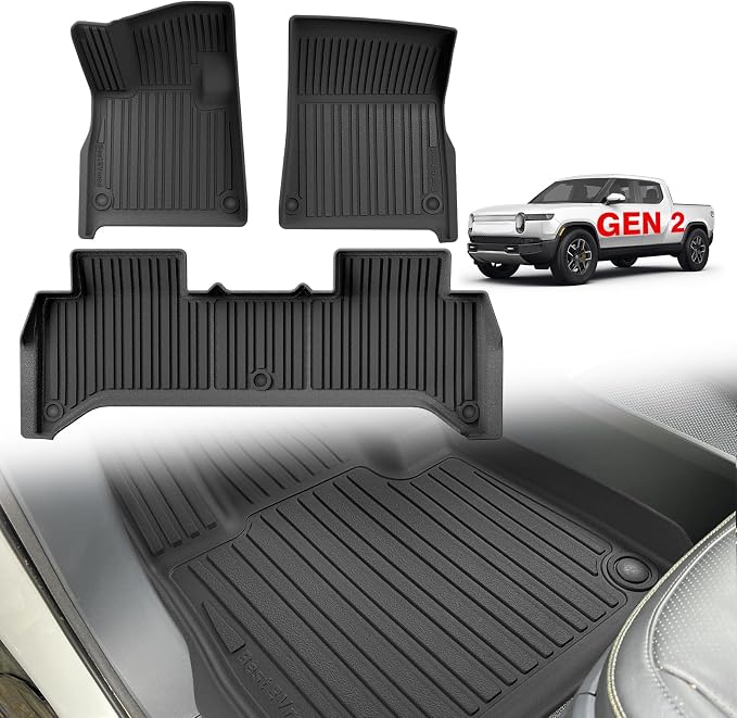 BestEvMod All Weather Floor Mats Compatible with Rivian R1T 2025 2026 Anti-Slip 3D Pattern TPE Heavy Duty Rubber Waterproof Non-Slip Floor Liner 1st & 2nd Rows Set Gen 2 Accessories (2025+ R1T)