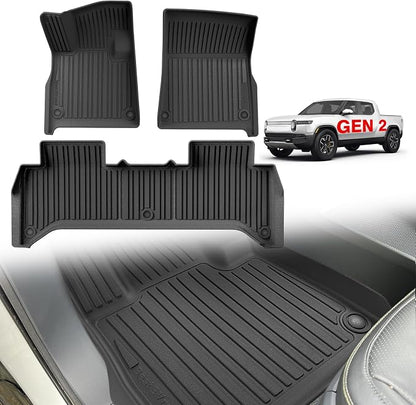 BestEvMod All Weather Floor Mats Compatible with Rivian R1T 2025 2026 Anti-Slip 3D Pattern TPE Heavy Duty Rubber Waterproof Non-Slip Floor Liner 1st & 2nd Rows Set Gen 2 Accessories (2025+ R1T)