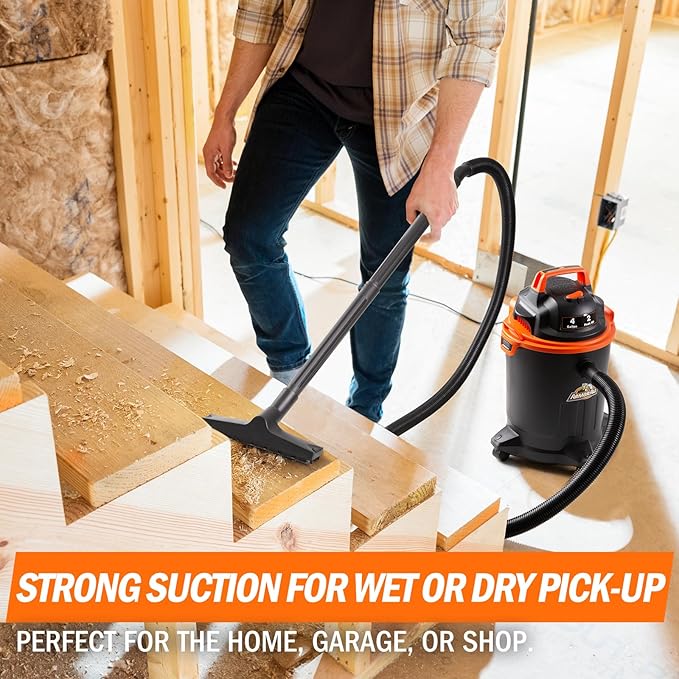 Armor All VO405P 0901 4 Gallon Wet/Dry Vac 2.0 Peak HP Shop Vacuum with Nozzles & Brush,Black/Orange