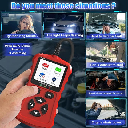 OBD2 Scanner Car Code Reader Support Voltage Test Plug and Play Fixd Car CAN Diagnostic Scan Tool Read and Clear Engine Error Codes for All OBDII Protocol Vehicles Since 1996（Red）