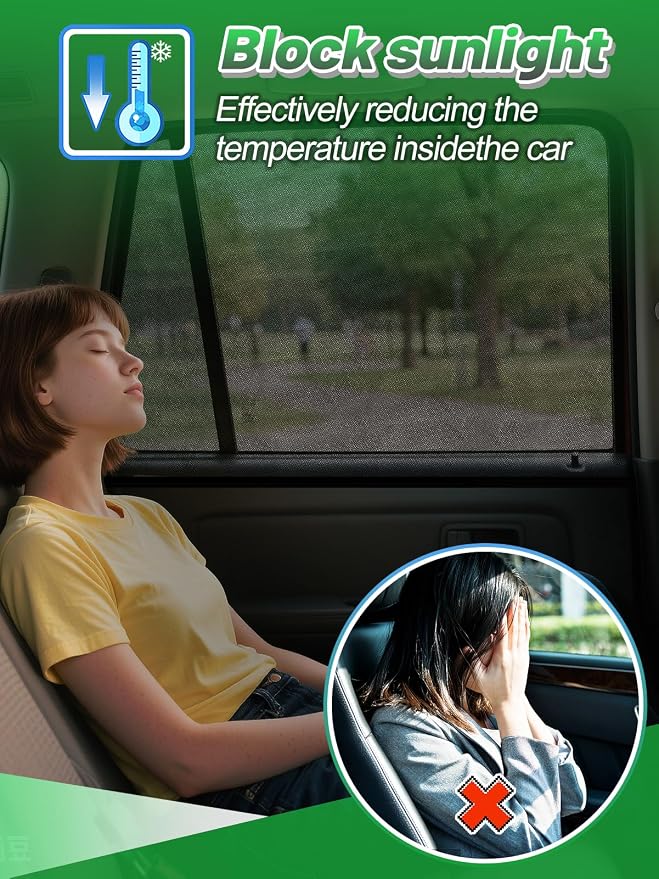 Car Window Shades for SUV - 4 Pack Stretchy Sun Shade Mesh Side Car Window Screen Covers for Camping Family Baby Pet Anti-Mosquito Privacy Protection When Parking