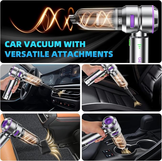 Car Vacuum Portable Cordless, 18000PA Portable Vacuum Cordless, High Power Air Duster with Brushless Motor, Type-C Charge, 3 in 1 Small Vacuum Cleaner Cordless for Car, Home, Office, Pet Hair