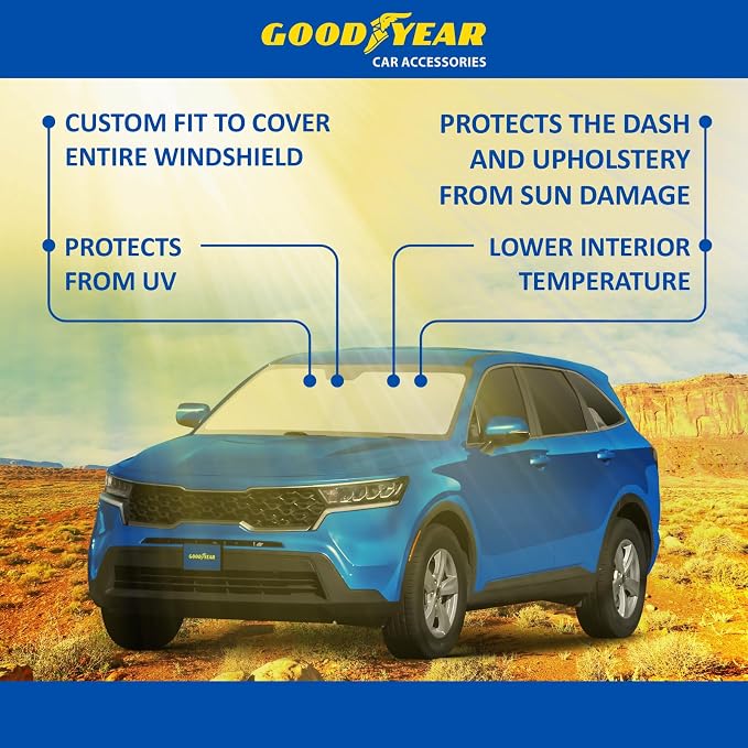 Goodyear Foldable Windshield Sunshade for Kia Sorento 2021-2026, Car Accessories, Sunshade Cover, Sun Shade Car Windshield, Window Sun Blocker - GY008235