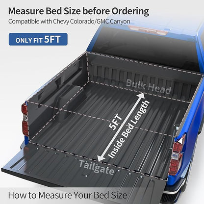 oEdRo Soft Tri-fold Truck Bed Tonneau Cover On Top Compatible with 2015-2026 Chevy Colorado/GMC Canyon with 5ft Bed, Fleetside