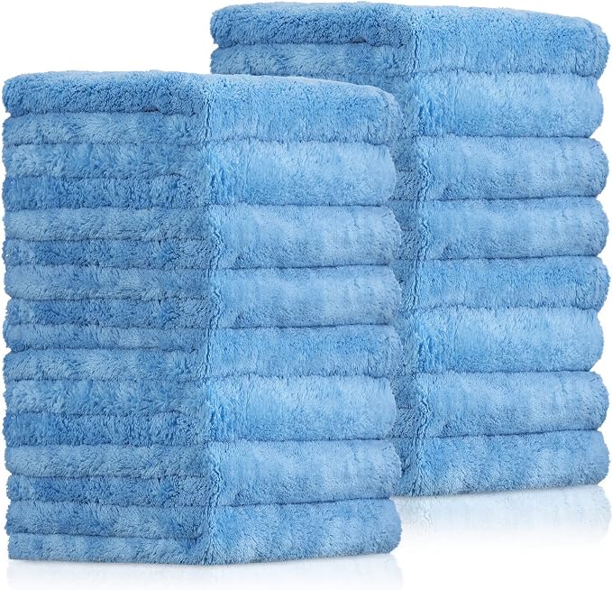Tallew 16 Pcs 15 Pcs Car Microfiber Towels Buffing Drying Wash Cleaning Cloths Plush Large Towels Thick Care Polishing Detailing Waxing Scratch Proof Towel, 15.75 x 15.75 Inch (Light Blue)