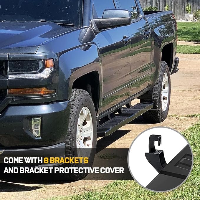 COMNOVA 6" Running Boards Compatible with 07-18 Silverado/Sierra 1500 Crew Cab, 07-19 2500 3500HD, 2019 LD/Limited Crew Cab. Silverado Nerf Bars Side Steps(Incl. 8 Brackets)