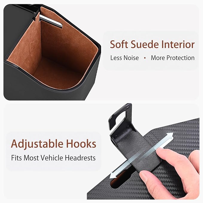 Mu&Ti Back Seat Car Organizer,4+2 in 1 Multifunctional Car Back Seat Storage Box with 2 Cup Holders, Tissue Box and Hook - Ideal for Kids and Travel(Black)