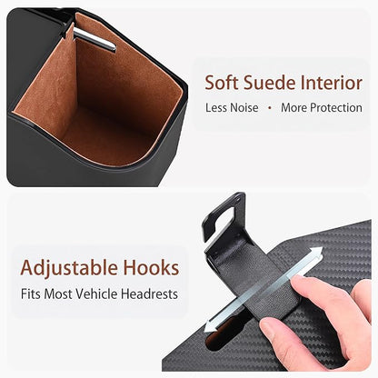 Mu&Ti Back Seat Car Organizer,4+2 in 1 Multifunctional Car Back Seat Storage Box with 2 Cup Holders, Tissue Box and Hook - Ideal for Kids and Travel(Black)