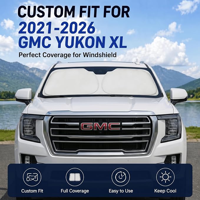 Custom Fit Windshield Sun Shade for GMC Yukon XL 2021-2026 | Custom Fit Windshield Cover, Blocks UV Rays, Double-Layer Heat Shield, Durable Frame, Easy Fold & Storage