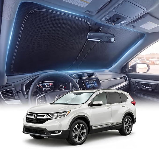 DMJN Front Windshield Sun Shade for Honda CRV (2023-2026), [Nano Ice-Crystal Coatings] UPF50+ Heat & UV Block, Protect Car Interior & Keep Cool, Flodable Steel-Ring Car Cover for Summer