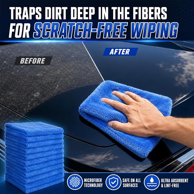 Shimeyao 30 Pcs 12.5 × 12.5 Inch Microfiber Towels for Cars, 500 Gsm Edgeless Plush Car Detailing Towel, Lint Free Scratch Free Cleaning Cloths for Drying, Washing, Polishing, Waxing, Home (Dark Blue)