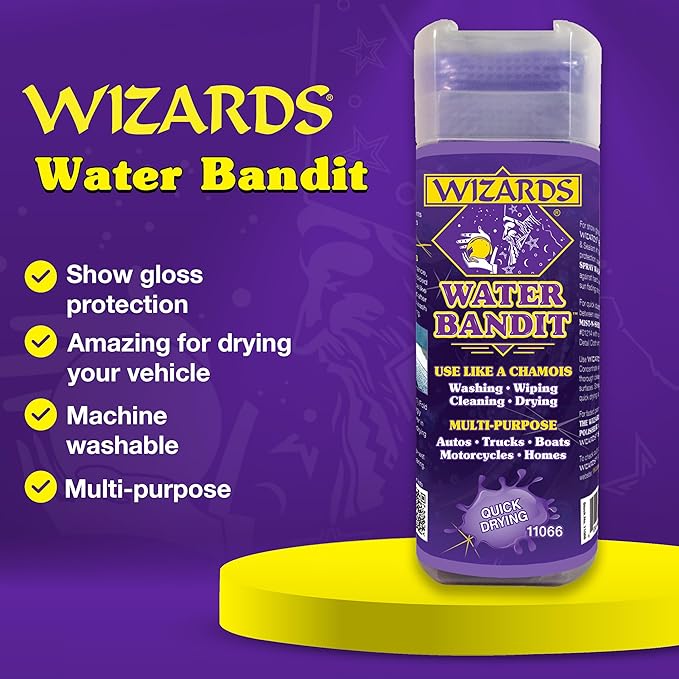 Wizards Water Bandit - Chamois Drying Towel for Car Detailing - Absorbent & Scratch-Free Wash & Dry - Ideal for Autos, Boats, Trucks & Motorcycles - Shammy Towel for Detail and Cleaning - 21" x 17"