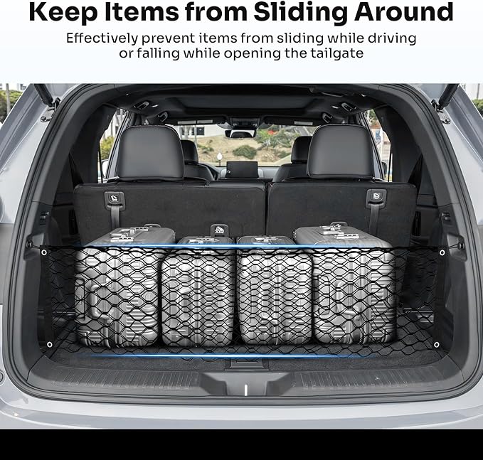 Canvcle Trunk Cargo Net for 2023-2025 2026 Honda Pilot Accessories Envelope Style Mesh Trunk Net Organizer and Storage Stretchable Adjustable Elastic Nylon Rear Cargo Netting with Hooks