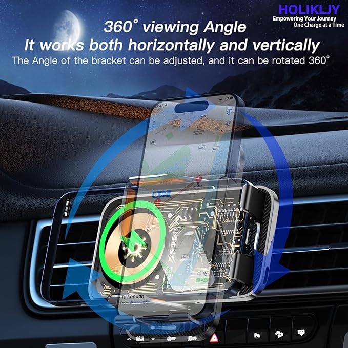 Car Phone Holder Charger Wireless Cell Phone Car Mount - 15W Fast Charging Auto-Clamping Air Vent Car Phone Mount Charger for iPhone 16 Pro Max 16 15 14 13 12 Pro and Sumsung Galaxy Series