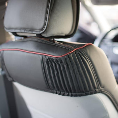 FH Group Ultra Comfort Highest Grade Faux Leather Full Set Car Seat Cushions– Universal Fit for Cars Trucks & SUVs (Black Red Trim)