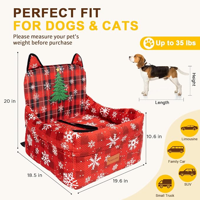 Dog Booster Car Seats for S/M Dogs Up to 35lbs,Pet Car Seat/Travel Bed with Washable&Removable Cover,Storage Pockets,Dog Safety Belt and Elevated Cushion Fits in Front/Back Seat