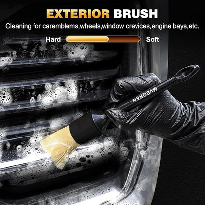 7PCS Car Detailing Brush Set,Boars Bristle Car Cleaning Detail Brush kit,Ultra Soft No Scratch Car Dust Brush,Car Interior Detailing Brushes Kit,Detail Brush Car Detailing for Interior Exterior(black)