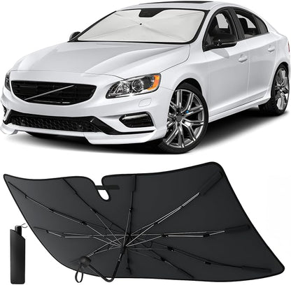 EcoNour Umbrella Windshields Sun Shade for Car | Foldable Umbrella Sun Shield | UV & Heat Protection for Front Window Shade with Storage Pouch | Fits Coupe, Sedan & Hatchbacks | Small 52"x31"