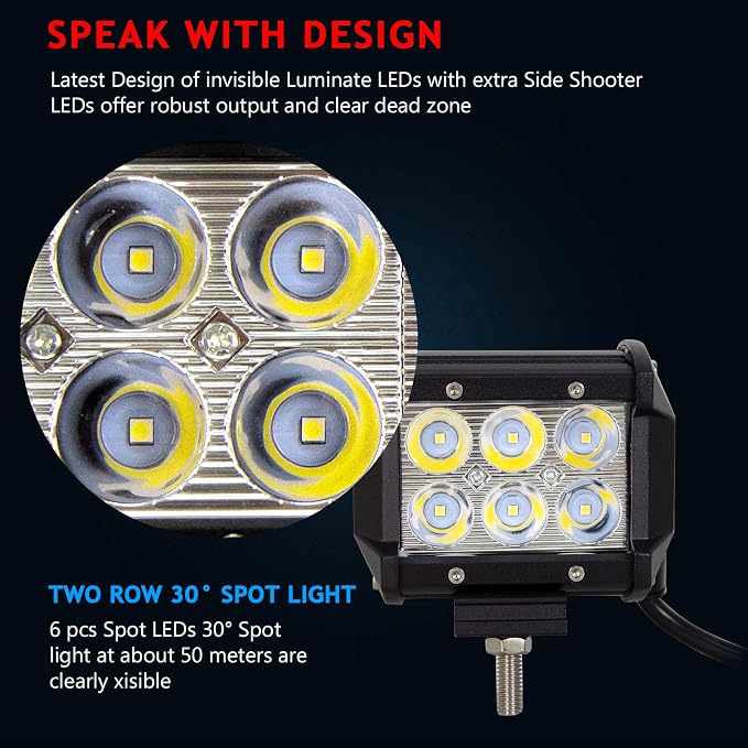 Willpower 2PCS 18w 4 inch Spot LED Work Light Bar for Truck Car ATV SUV 4X4 Jeep Truck Driving Lamp Off Road led Lights