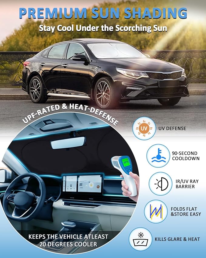 Sun Shade for Optima (Not for 2021 KIA K5) Windshield Sunshade Custom Fit for Kia Optima 2016-2020 Accessories Foldable Front Window Cover UV Bloker Sun Visor Protector