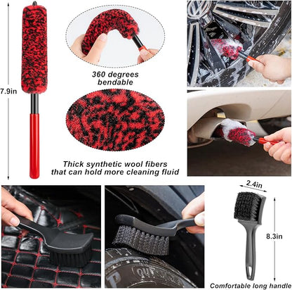 16Pcs Car Wash Cleaning Kit with Foam Gun Sprayer Detailing Brushes Windshield Cleaning Tool Rim and Tire Brush Towels Complete Interior Exterior Detailing Set for Car
