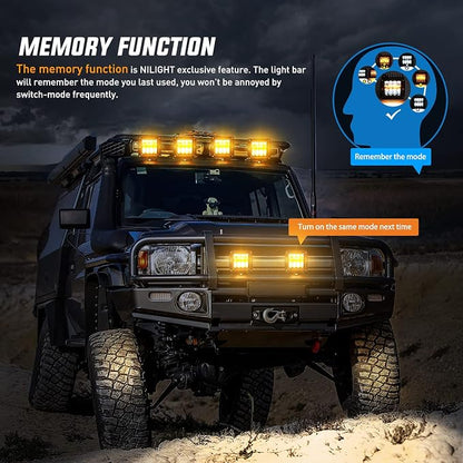 Nilight 2PCS 42W Light Bar 3Inch Cube Pod Light Amber White Strobe 6 Modes Memory Function, Ideal for Fog & Snow Conditions, Off-Road Truck Car ATV Jeep Boat with 16AWG Wiring Harness Kit-2 Leads